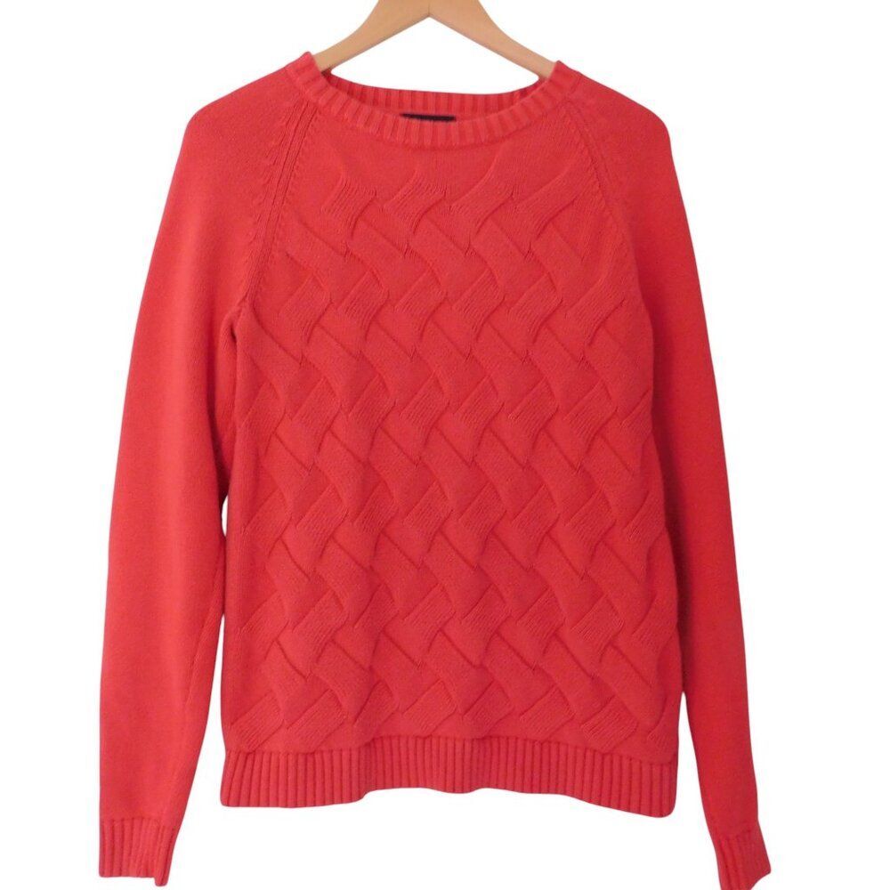 Lands End Coral Cable Knit Pullover Cotton Drifter Sweater‎ Tall Large TL